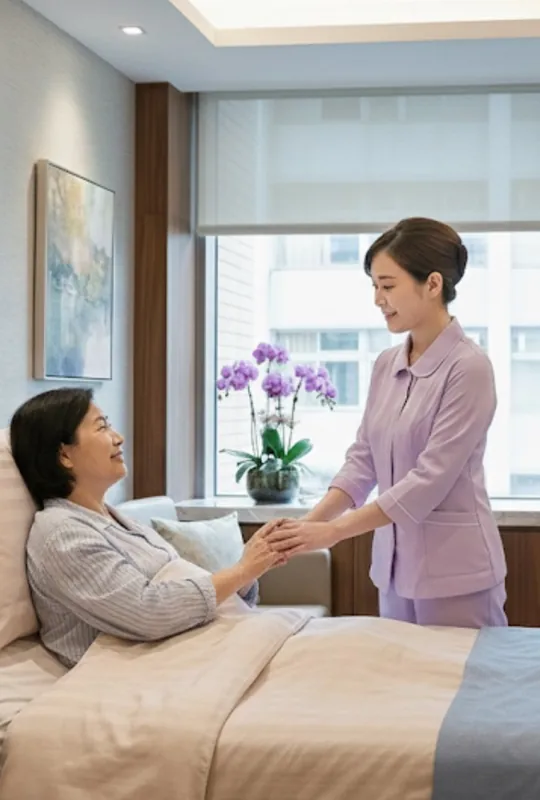 看護在房間裡陪長輩說話