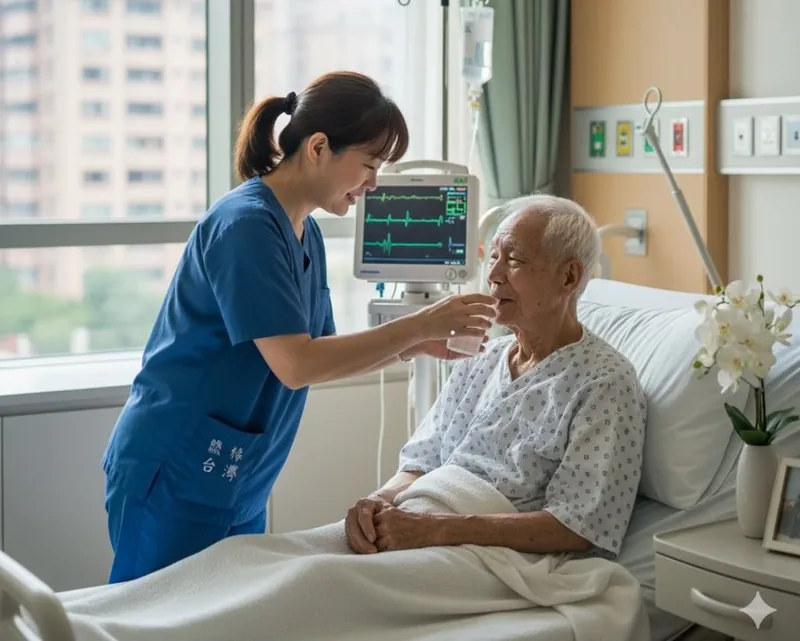 醫院看護在病房陪病照顧住院長輩