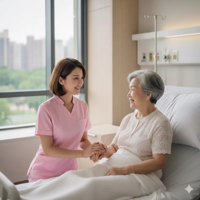 看護坐在床邊陪伴長輩