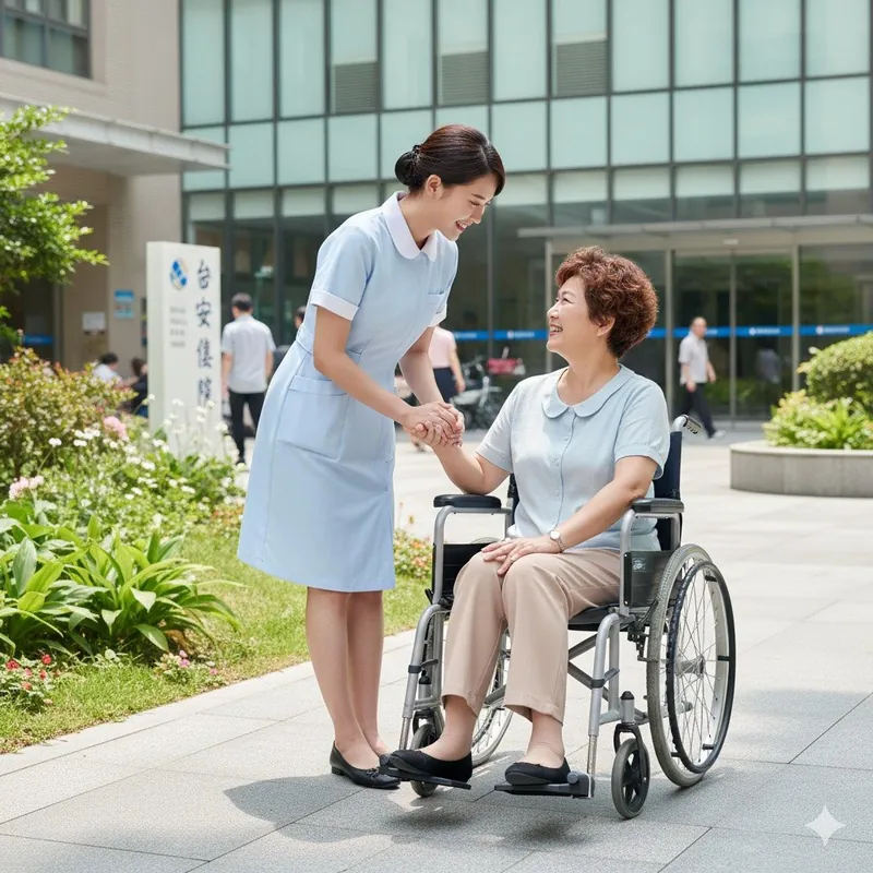 看護陪長輩在戶外做復能活動